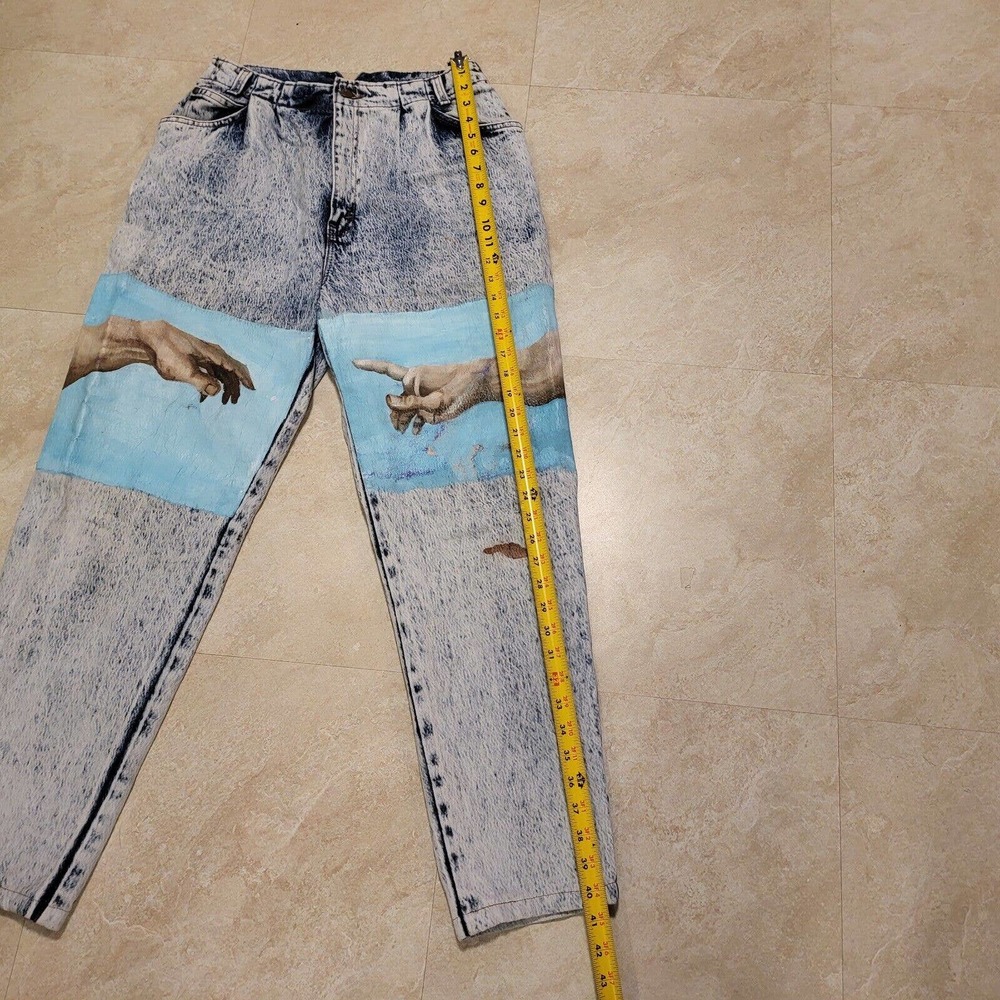 Creation of Adam Michelangelo Hand Painted VTG Levis Acid Wash Womens 14 Jeans - Picture 6 of 12
